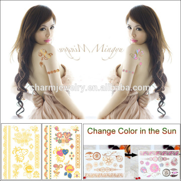 Temporary Flash Tattoo Sticker Gold Changed Colour for Summer Vacation BS-8029